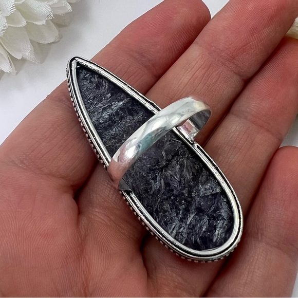 Charoite Long Chunky Ring Size 9.5 Sterling Silver 925 New - Picture 7 of 11